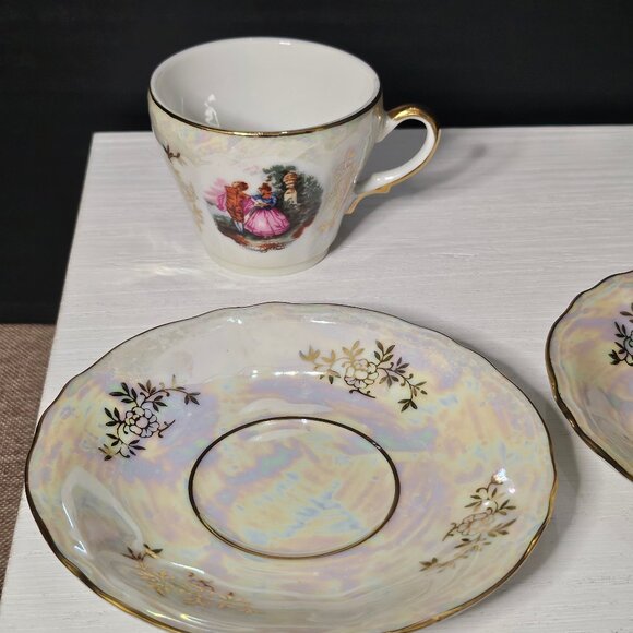 1950s Pair of Demitasse Tea Cups And Saucers With Lustreware Finish Englishman - Picture 5 of 13